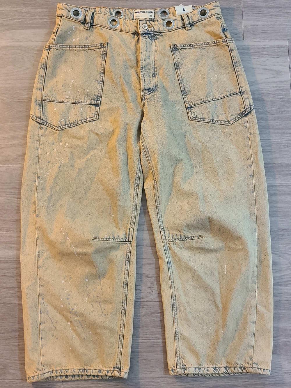 We The Free People Womens 31 Moxie Low Slung Barrel Jeans Paint-Splatter No Belt